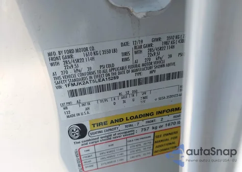 2020 Ford Expedition Limited Max из США, поврежденный, VIN 1FMJK2AT5LEA15289